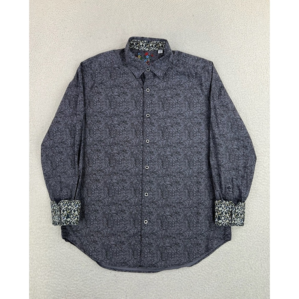 Robert Graham Shirt Mens Medium Gray Geometric Long Sleeve Button Up Stretch